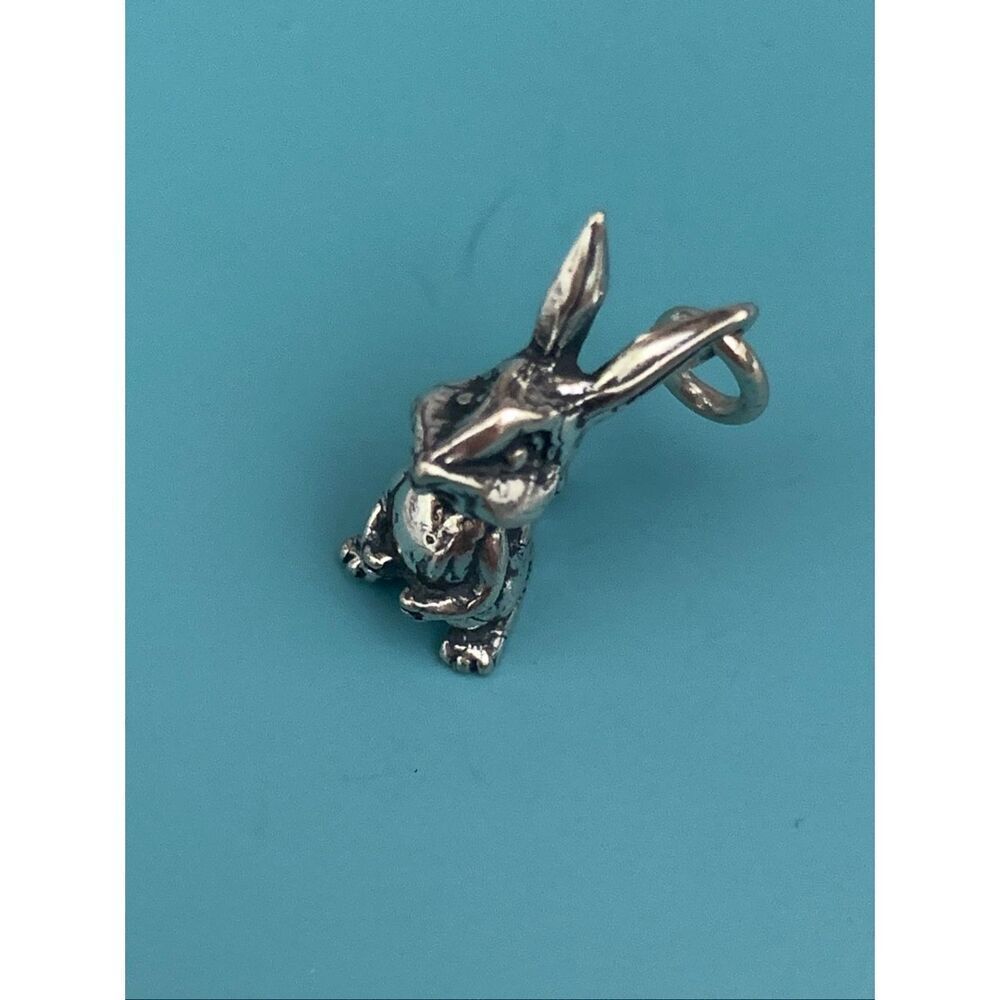 Rabbit Cartoon Sterling Silver Jewelry Charm #bunny #rabbit collectors